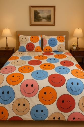 Image of Premium Glace Cotton Flat Double Bedsheets, 90 x 100 Inches with 2 King Size Pillow Cover 17 x 27 Inches, Floral (Smily)