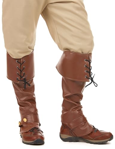 DEGUISE TOI - Sur-bottes marron simili cuir lacets et lanière cloutée adulte - Paire de sur-bottes - Taille Unique - Marron - Accessoires pour déguisement -...