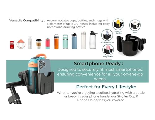image for Tulimed Universal, Stroller, Sturdy, Cup and Cell Phone Holder, All Bl