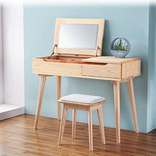 Taburete de madera nórdico con asiento acolchado en color beige para tocador y piano 2