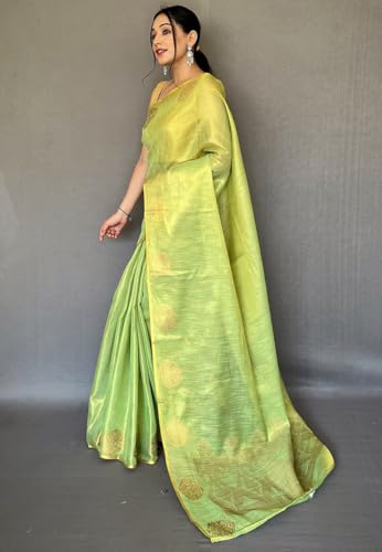 Image of SWORNOF Gold-Toned Woven Design Silk Zari Tissue Saree | Saree for Women | Soft and Skin Friendly
