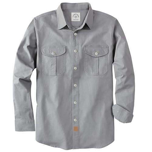 Dubinik® Mens Button Up Shirts Long Sleeve Casual Button Down Shirt Men Vintage Two Pocket Comfortable with Stretch