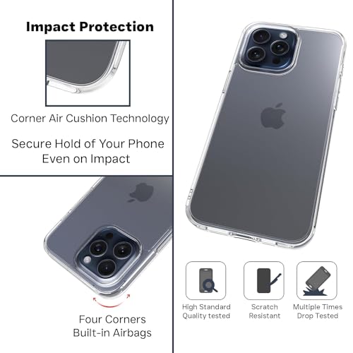 Image of WOW IMAGINE Crystal Clear Back Cover Case for Apple iPhone 15 Pro Max | Full Device & Camera Protection | Shockproof TPU Silicone Back Case Mobile Cover - Transparent
