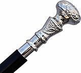 Alfiya Nautical Vintage Antique Wooden Walking Cane with Silver Brass Handle | Classic Decorative Walking Stick | Comfortable Grip Support Accessory