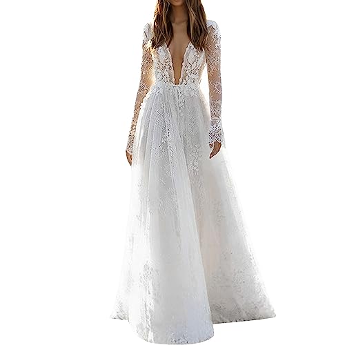 Generisch Abendkleider Lang Mit Ärmeln Damen Elegant Festliche Hochzeit Knielang Ballkleid Wickelkleid Lang Cocktailkleid Partykleid 02 Weiß M