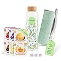 waterdrop® Bottiglie Vetro 600ml con 18 Drops senza zucchero - idee regalo donna - Pacchetto degustazione con Borraccia e 6 gusti aromatizzanti per acqua, senza zuccheri - Cofanetto regalo donna