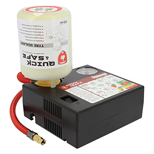 S SUMEX Kit de Reparación de Pinchazos para Coche Arregla y Repara Neumáticos Compresor de Aire de 180w con Conector 12V y 450ml Líquido Sellante