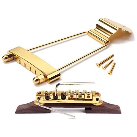 Ogdni 6 String Guitar Trapeze Tailpiece Bridge and Roller Tune-O-Matic Saddle Bridge for Jazz Archtop Guitar Replacement (GolD) Cover