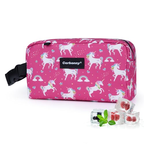 Cerbonny Small Cooler Bag - Freezable Lunch Bag for Work, School, Travel - Mini Insulated Bag for Kids & Adults - Fit for Yogurt - 3+ (Red Unicorn)