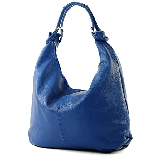 modamoda de 337 Damen Leder Schultertasche Shopper Large handmade in Italy, Farbe:Blau2021
