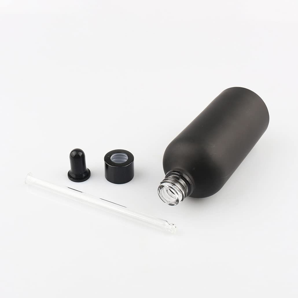 24 Piezas Negro Mate Frasco Cuentagotas Cristal 100ml, Botellas Cuentagotas Vacío con Pipeta de Vidrio Negro, para Fragancias de Aromaterapia de Aceites Esenciales, Masaje, Viaje