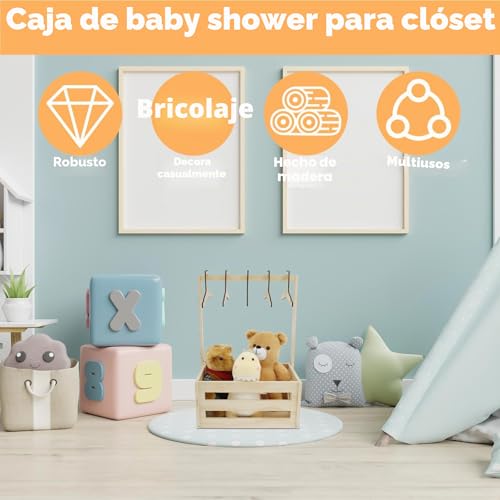 Miniatura 2 de Huhwafee Caja De Madera Para Baby Shower, Armario Con Asa, Práctica Caja De Almacenamiento Para Bebé, Cesta Decorativa Para Baby Shower, Multiusos, Cesta De Regalo Para Niños Y Niñas, Embarazo, Nuevos