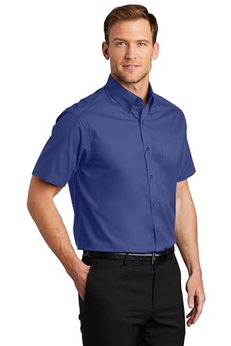 Clothe Co. Men's Short Sleeve Button Down Shirt with Front Pocket, Mediterranean Blue, XS