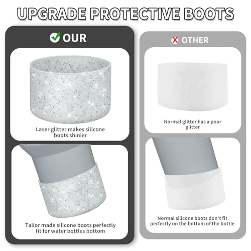 Image of WUQID Protective Bling Silicone Boot, Compatible with Stanley Tumbler 20-40oz & Hydro Flask Water Bottle 12-24oz and More Bottles /Tumblers Bottom of 2.83-2.95in, Glitter Reduces Dents Sleeve Cover