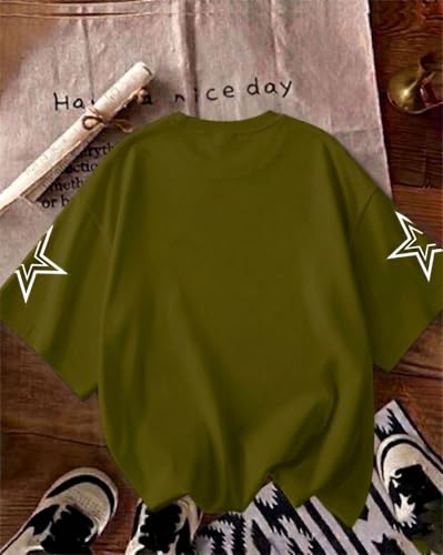 Image of Women Printed Round Neck Cotton Blend T-Shirt, Oversized Fit Half Sleeve Tshirts, Graphic Printed T-Shirt for Women