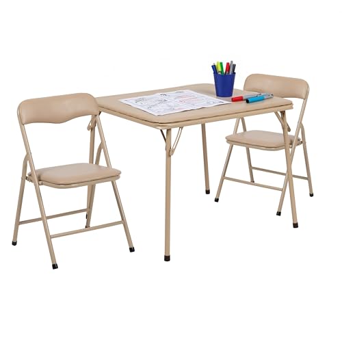 Flash Furniture Mindy Kids 3-Piece Folding Square Table and Chairs Set for Daycare and Classrooms, Children's Activity Table and Chairs Set, Tan
