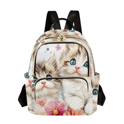 PIMILAGU Cats Flower Butterfly Fashion Backpack Purse for Women Lightweight Travel Shoulder Bag Casual Daypack Ladies Bag for College Work
