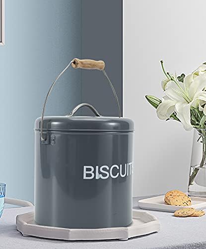 Home Basics Biscuits Tin Canister,Retro Style Airtight Metal Biscuit Tin with Handle, Cookies Storage Tin or Candy Box Gray