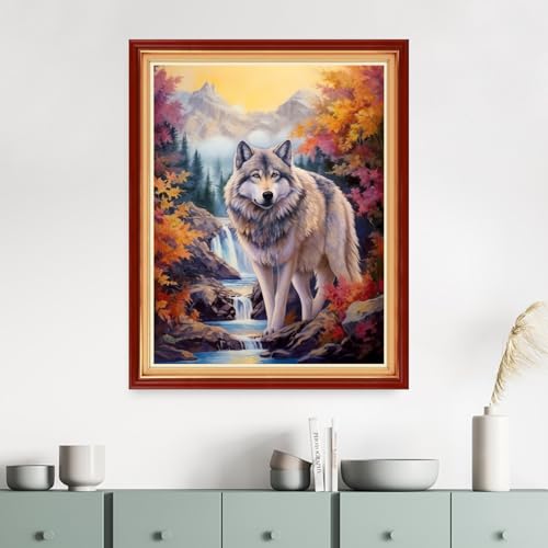 Image of Dimensean Stamped Cross Stitch Kits Full Range of Embroidery Patterns Starter Kits for Beginners Adult DIY Cross Stitches Needlepoint Kits 11CT-Wolf Falls 16x20 inch
