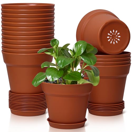 T4U Flower Pots for Indoor Plants 5 Inch with Saucer, Plastic Plant Pot
