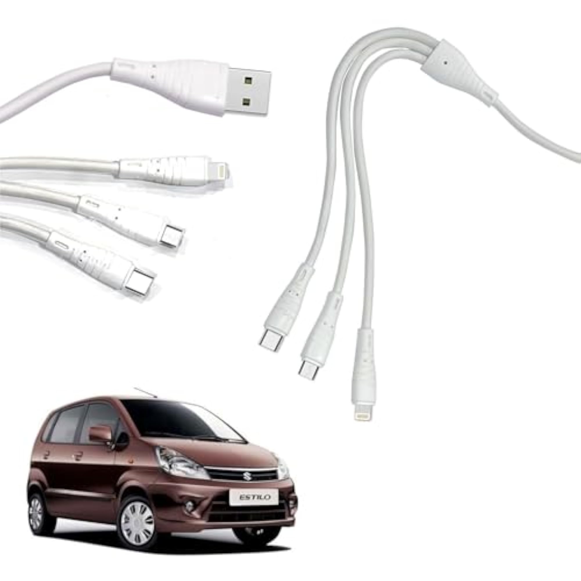 3 in 1 Car USB Charging Cable for Micro USB, iPhone & Type C
