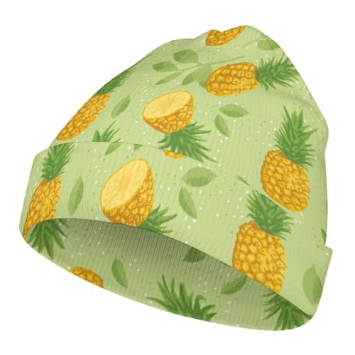Fruit of Pineapple and Leaves Pattern Kids Beanie Hat for for Girls Boys Children Cap Winter Knitted Chemo Cancer Headwear Accessories Gifts Decoration Black