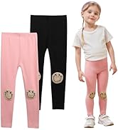 SPFAS 2 Pack Girls Leggings Smiley Printed Ankle Leggings Stretchy Tights Pants for Kids