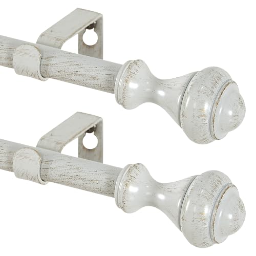 NICETOWN Adjustable Curtain Rods 2-Pack 72-144 Inch, White Rods with Decorative Finials for Windows, Heavy Duty Window Drapery Poles for Indoor Outdoor Patio Bedroom