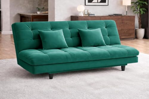 Image of Rosebell Modern Wooden 3-Seater Sofa Cum Bed Foldable Velevt Fabric Sofa for Living Room, Guest Room & Office-Green-Color