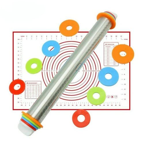Rouleaux à pâtisserie de taille réglable en acier inoxydable avec guide d’épaisseur pour la cuisson des pizzas, des biscuits