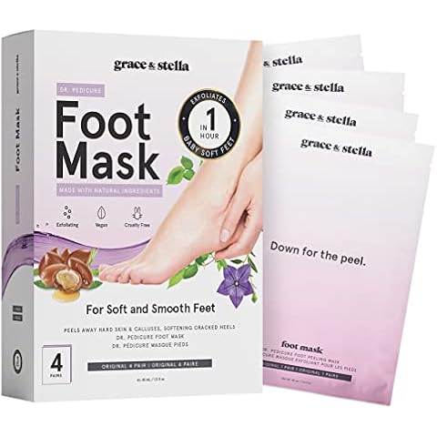 Foot Peel Mask, 4 Pairs - Dr.Pedicure Foot Peeling Mask for Soft Feet, Shed & Exfoliate Dead Rough Skin, Cracked Heels & Calluses, Get Soft Smooth Feet - Vegan Cruelty-Free Self Care by grace and stella (Unscented) Cover