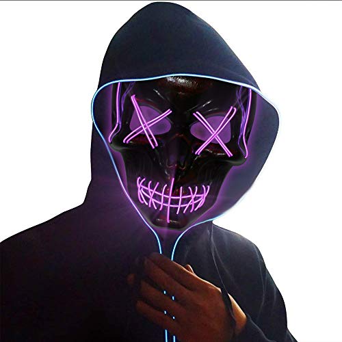 Halloween LED Light Up Glowing Mask for Cosplay, Costume Party Purple