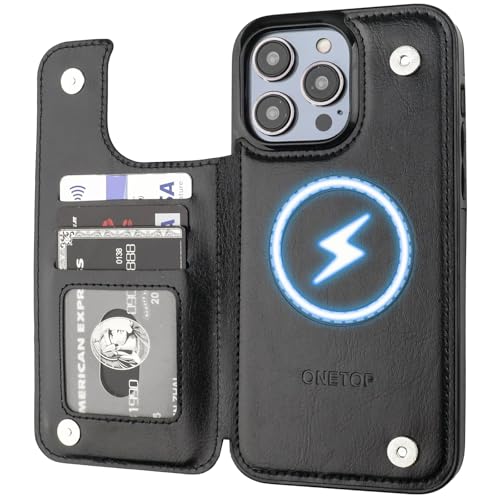 Coque Magsafe iPhone 14 Pro Max ONETOP étui cuir avec béquille et aimant