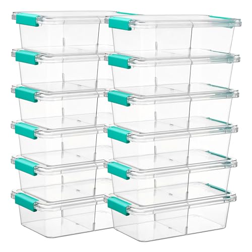 Image of Vtopmart 12 Pack 1.5Qt Clear Pencil Box, Plastic Pencil Holder with Removable Divider for Pen Organizer, Small Stackable Containers with Lid for Pen, Art Craft, Sticker, Scrapbook & Office Supplies