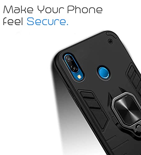 Image of Pikkme D5 Tough Armor Bumper Back Cover Case for Honor P20 Lite |Ring Holder & Kickstand in-Built (Black)