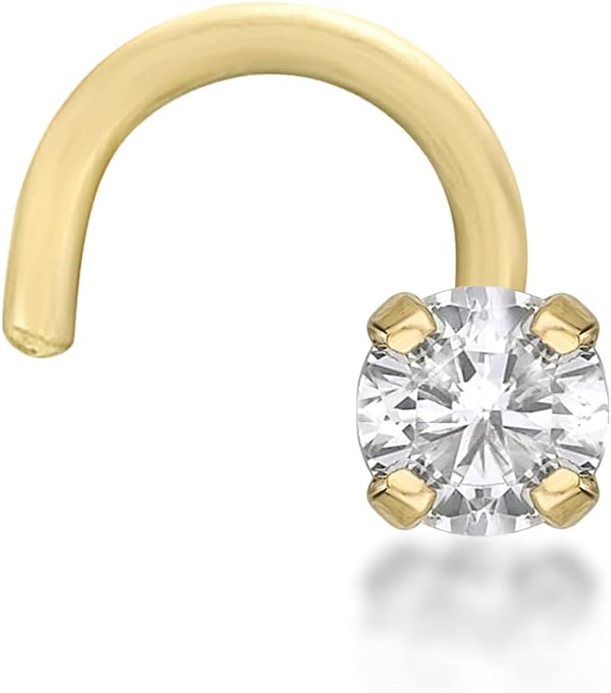 Lavari Jewelers 20 Gauge 0.01 to 0.07 Carat Lab Grown Diamond Curved Screw Nose Stud for Women - 14k Gold 1.3 to 2.7 (D-E, VVS1-VVS2 to I2-I3, cttw) Nose Ring - Unisex Nostril Piercing Jewelry