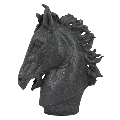 Benjara Ellena Horse Head Accent Bust, Highly Detailed Black Resin, 25 Inch