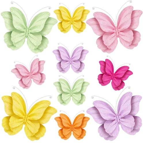 3D Paper Butterfly Decorations 10Pcs Large Butterfly Wall Room Decor 6 Colors 2 Sizes Hanging Butterflies Party Decoration for Birthday Wedding Baby Shower Party Supplies
