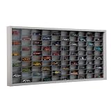 Decographics | Vitrina Expositor H100| Compatible con Hot Wheels | Capacidad 100 Coches | Vitrina para colección | Organizador de Coches |con Puerta (Blanco Interior Gris)