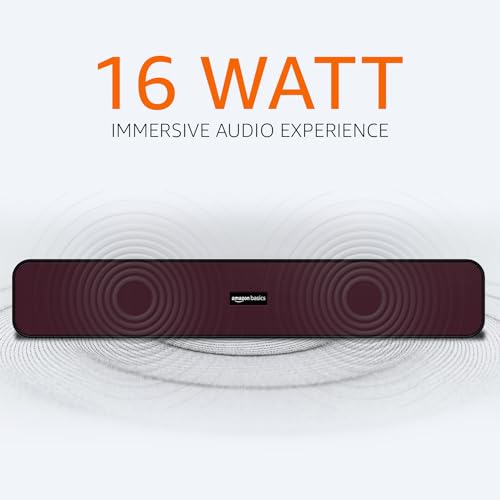 Image of amazon basics 16W Bluetooth Soundbar Speaker with 1200mah Battery, BT v5.3, Aux, USB Port for Mobile, PC, Tablets, and Laptops (Black-Maroon)