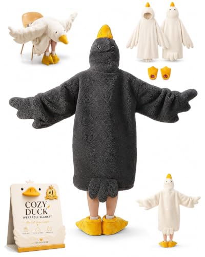 Duck Pajamas Adult Blanket Kids Wearable Goose Costume Hooded Hoodie for Blankets Silly Porch Women Sleep Adults Chicken (Grey Medium)