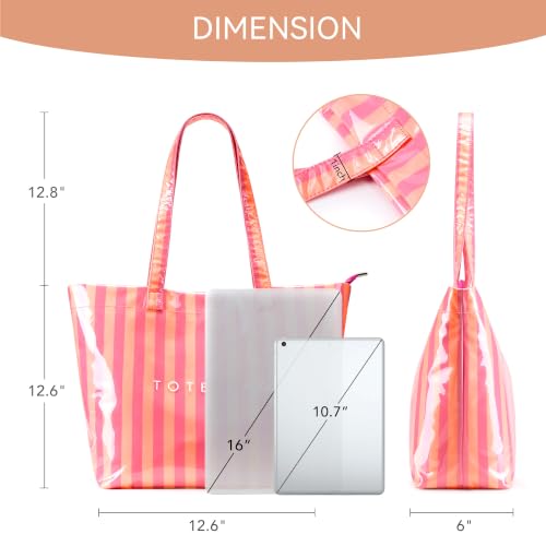 Image of KALIDI PVC Zipper Tote Bag, Jelly Kraft Paper Beach Bag Large Hobo Carry All Travel Shopping Handbag Plastic Shoulder Bag