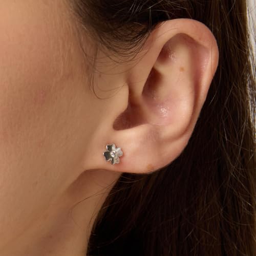 BRBLFLI Small Four Leaf Clover S925 Sterling Silver Posts Stud Earrings for Women, Silver Lucky Clover Earrings with CZ Center, Rhodium-Plated, Hypoallergenic Earrings, Gift Box Included by BRBLFLI - Used condition - Image 3