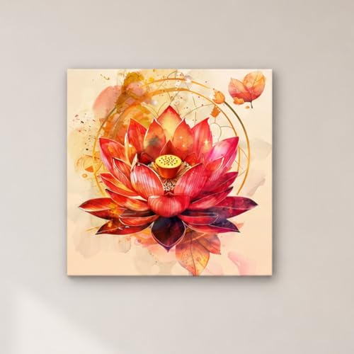 Image of PAINTINGMANTRA Vastu Lotus Flower Stretched Canvas Painting for Living Room | Floral Canvas Artwork Wall Decor Art For Livingroom, Bedroom, Office, Hallways - 16x16 Inch