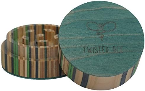 2 Piece Spice Herb Tobacco, Wood Grinder, Made from Recycled Skateboards | Twisted Bee (Green)