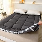 Thick Mattress Topper Full Size - Non-Slip Mattress Pad Cover for Back Pain Breathable Folding Sleeping Pad Machine Washable Mattress Protector (54x75 inch,Black)