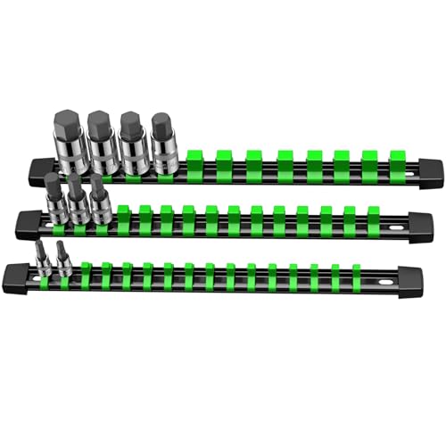 VORXEON 3PCS Supporto porta per chiavi a bussola da 1/2 pollice, 3/8 pollice, 1/4 pollice, organizer per chiavi a bussola, supporto per binario, per miglior organizer per attrezzi in garage
