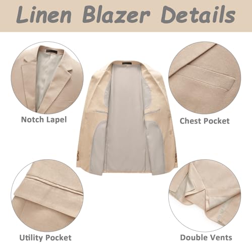 Mens Linen Suit 3 Piece Notch Lapel Double Vents Casual Blazer Lightweight 2 Button Business Wedding3