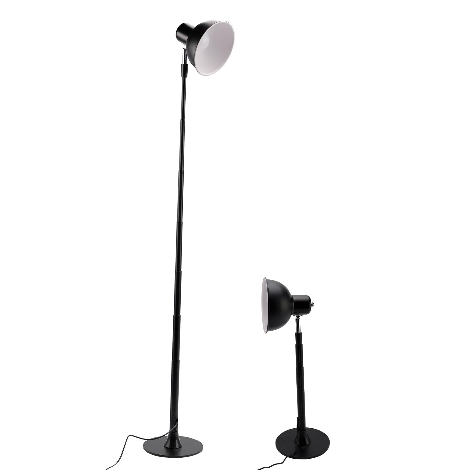 Topteng Black Height Adjustable Floor Lamp fit for Versatile Use, 17.7 to 57 Inch Height, 150° Rotating Lampshade, 3 Color Temperatures 3000K 4000K 6500K, Stable Modern Design