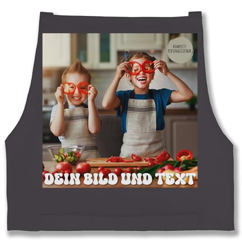 Schürze - Erwachsene - Dein Bild oder Foto und Text Kochen Geschenk - 85x69 - Anthrazit - kochschürze damen küchenschürze name selbst drucken backschürze geschenke für köche selber gestalten
